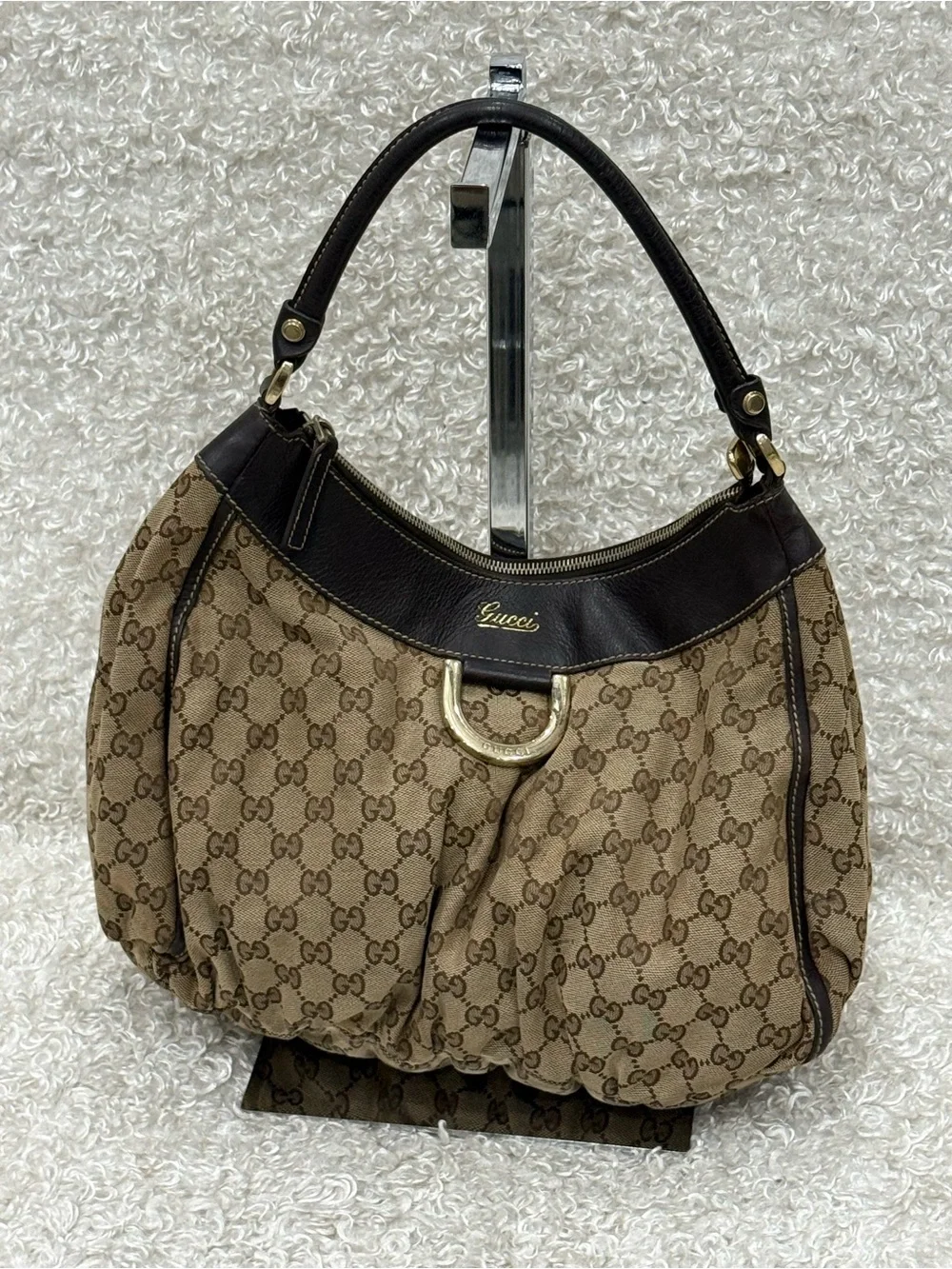 Gucci Brown GG Canvas and Leather D Ring Hobo